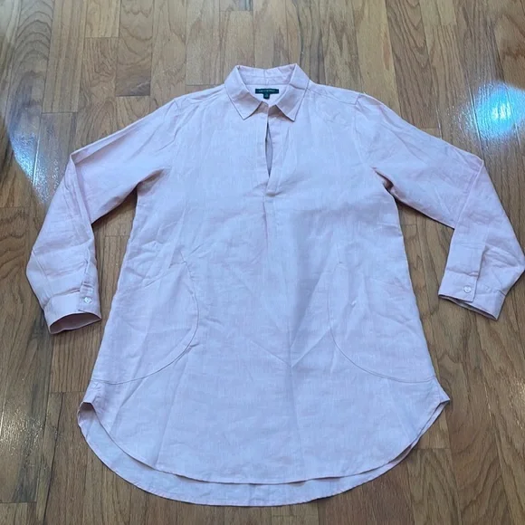 For Cynthia | Dresses | For Cynthia Womens Size Medium Tunic Dress Pockets  Pink 0 Linen | Poshmark
